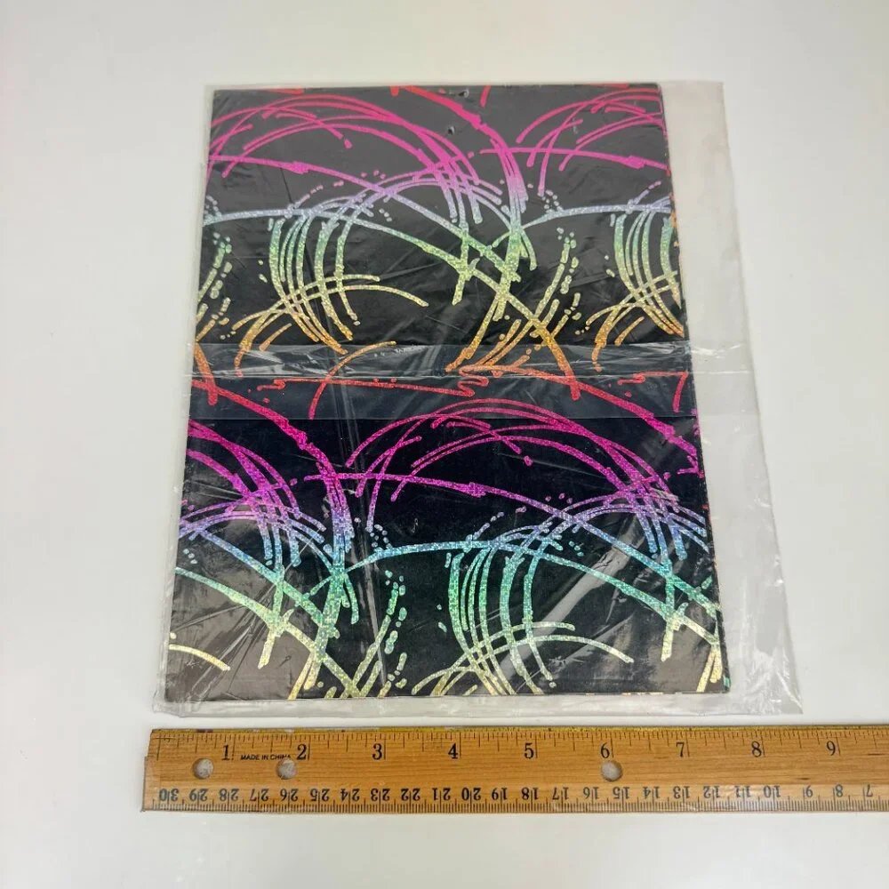 Vtg American Greetings Gift Wrap Sheet Black w Colorful Rainbow Metallic Sparkle